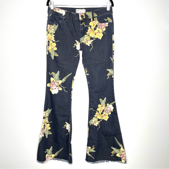 Free People Floral Bali Flare Leg Jeans Low Rise Stretchy In Miami Night Size 28 - Picture 5 of 10